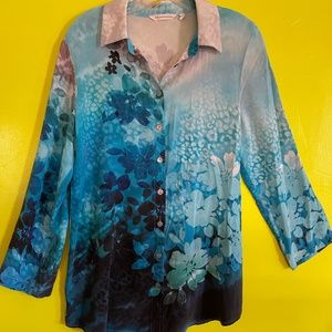 Soft Surroundings Silk Floral Blouse Size M
